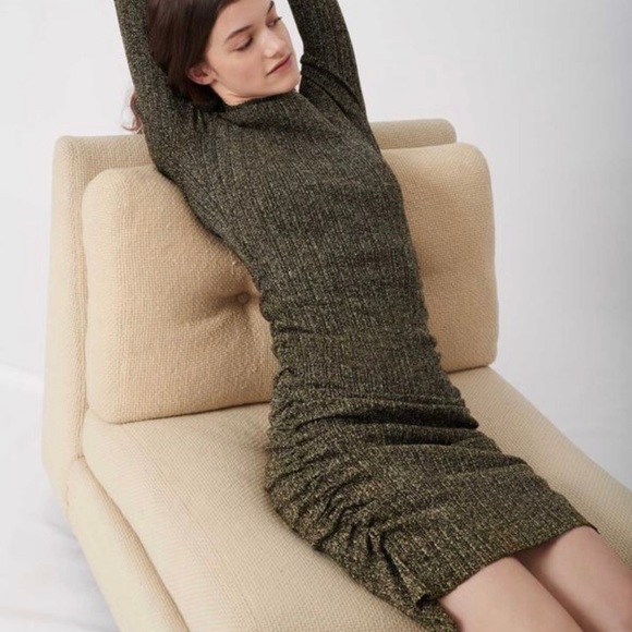 Maje BLACK/GOLD Women's Rimaldie Knit Short Dress, US 40 - Picture 4 of 11